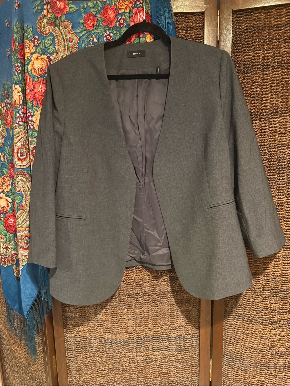 Theory Open-Front Charcoal Gray Wool Women's Blazer